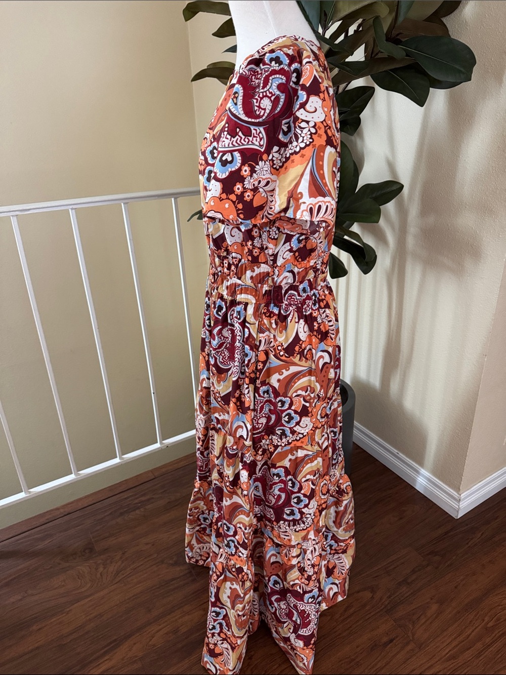 Anthropologie The Summerset Women's Orange Paisley Maxi Dress Size L - Picture 8 of 16